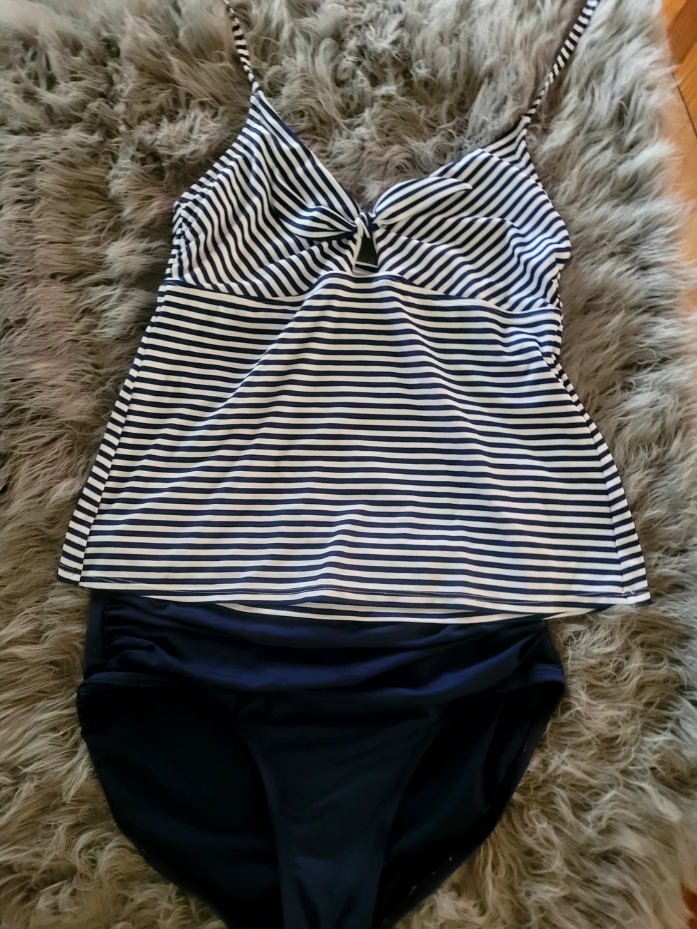 Kona Sol Navy and White Striped Tankini Set
